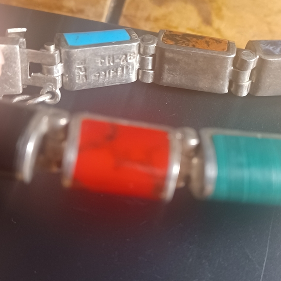 Vintage Taxco Multicolor Sterling Silver Bracelet 7.5" - Picture 6 of 8